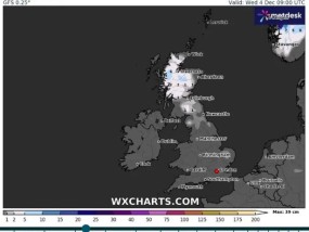 英国降雪地图显示，本周数百万英国人将面临7厘米厚的斯堪的纳维亚降雪